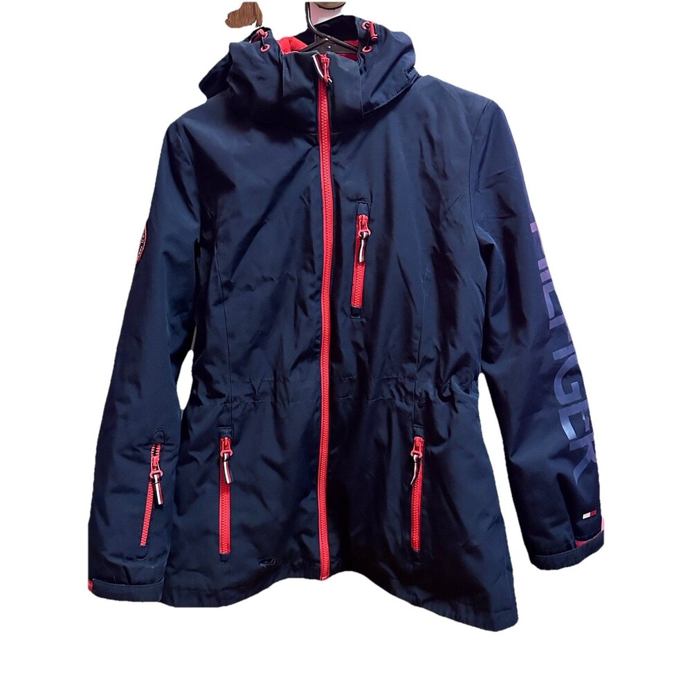 Tommy Hilfiger Womens Small 3-in-1 Hooded Jacket Navy Red All Weather Coat